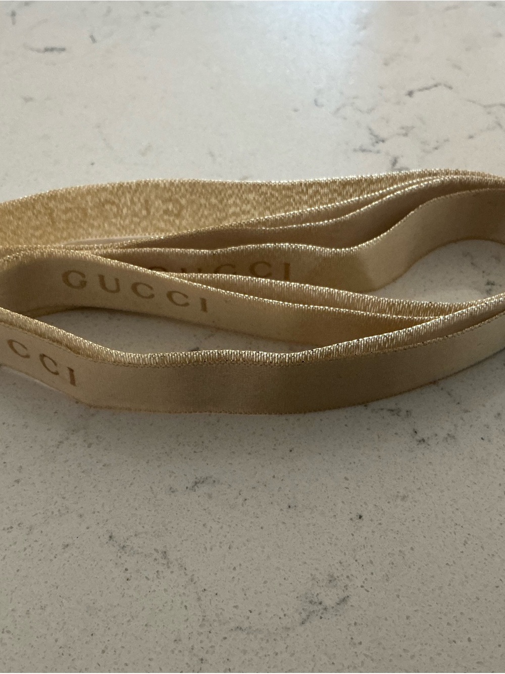 Gucci Champagne Gold Satin Logo Ribbon Hair Tie